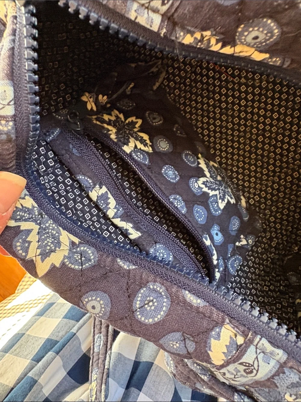 Vera Bradley Navy Quilted Floral Barrel Crossbody Bag